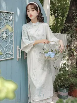 Моля, китайски стил Чонсам в стил ретро, новият китайски стил, Ципао, елегантна дантелено рокля с бродерия, китайското рокля, Vestidos
