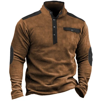 Мъжки дрехи, ежедневни свободни блузи с висока яка, най-нови спортни ризи с дълъг ръкав, пуловер, реколта hoody с копчета в стил мозайка