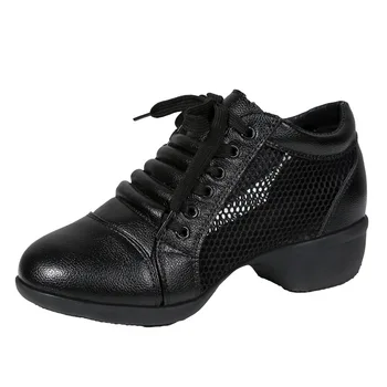 Нови и модерни дамски обувки за латино танци, дамски мека дишаща подметка, среден наклон 4 см, квадратна танцови обувки за балната зала танго и джаза, 3 цвята