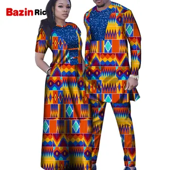 Африкански Рокли за Жени, Комплекти за Мъжки Ризи и Панталони Басейн, Дрехи за Влюбени Двойки, Рокля от Прежди с Принтом, Дрехи на Африканския Дизайн WYQ286