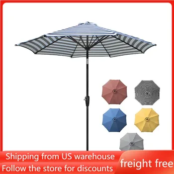 9 фута открит алуминиев чадър за вътрешния двор, през цялата пазарен чадър с бутон наклон и дръжка за сянка, в черно-бяла ивица