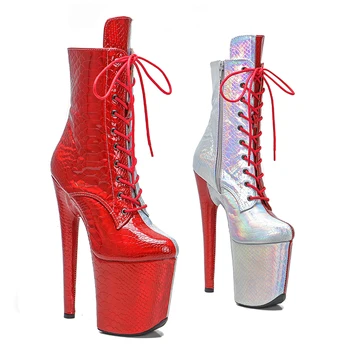 Leecabe 20 см/8 инча, в два цвята обувки за танци върху поле с изкуствена езда, ботуши на платформа и висок ток, обувки за танци на един стълб