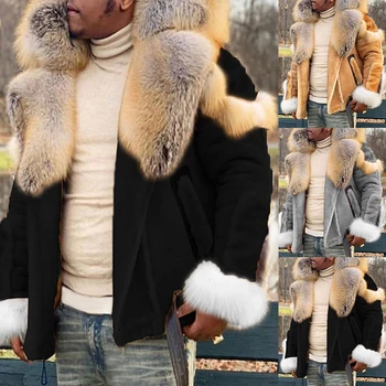 Мъжки зимни топли паркове с подплата от велур и изкуствена кожа, палта с джобове, мотоциклетни якета, модни