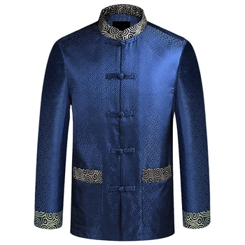 Новата есенна коприна сатен яке с бродерия и дълги ръкави, палто в китайски стил, костюм на копчета, градинска мъжки ветровка, новост